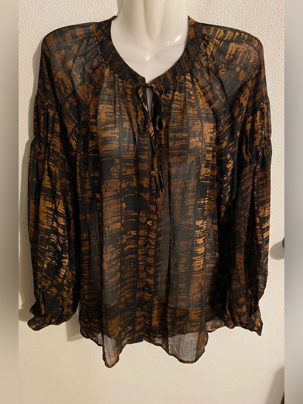 Philosophy Republic size L sheer long balloon sleeve top NEW